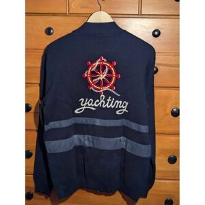 Vintage **Folco Zip Sweater Italian Wool Blend Nautical Yachting Cà Vernier Navy